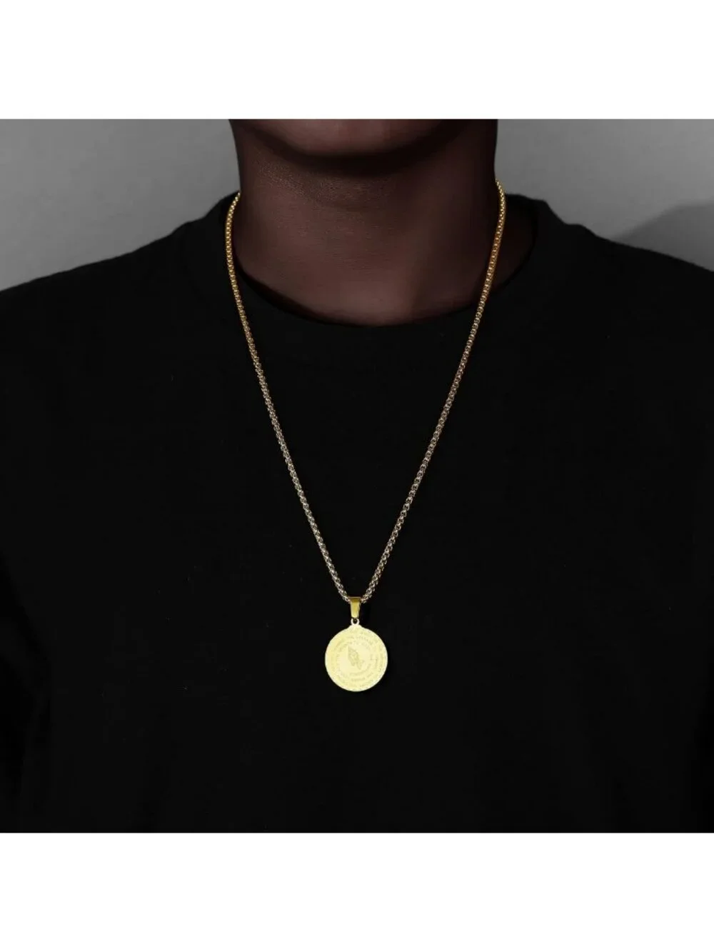 Stainless Steel Serenity Prayer Necklace with Praying Hands Coin Pendant for All